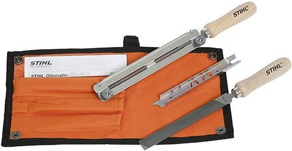 5605 007 1028 Complete Filing Kit for 0.325" saw chain with 3/16" file, guide, depth gauge tool, flat file, two wood handles and storage pouch